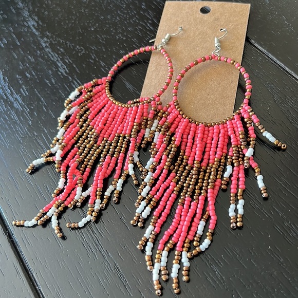 Jewelry - BOHEMIAN Pink/Gold Seed Bead Earrings-NWT